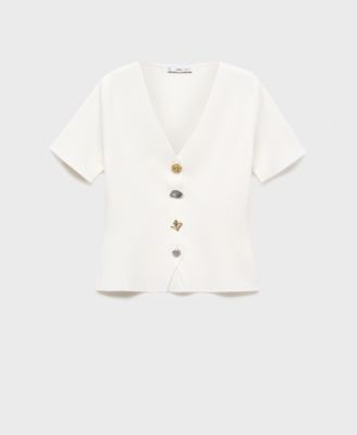 MANGO - Women's Jewel Button Knitted Cardigan