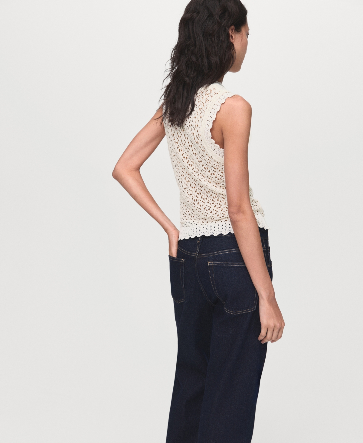 Mango Open Stitch Sweater Tank In Neutral