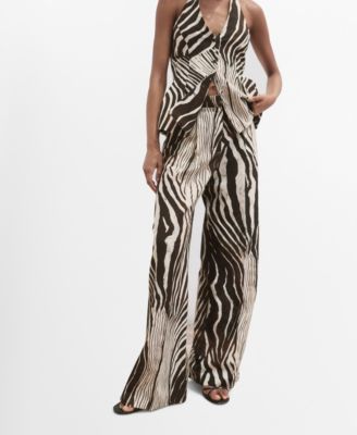 MANGO - Women's Zebra-Print Linen Pants