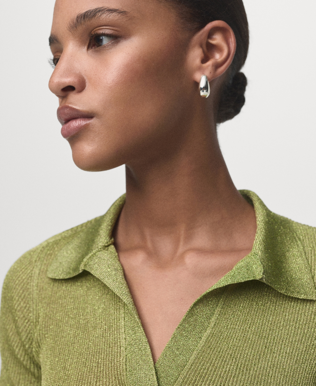 Mango Metallic Polo Sweater In Green