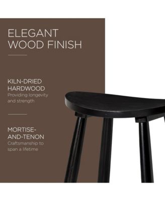 Luna Counter Stool in Rustic Black Wood Finish, Set of 3