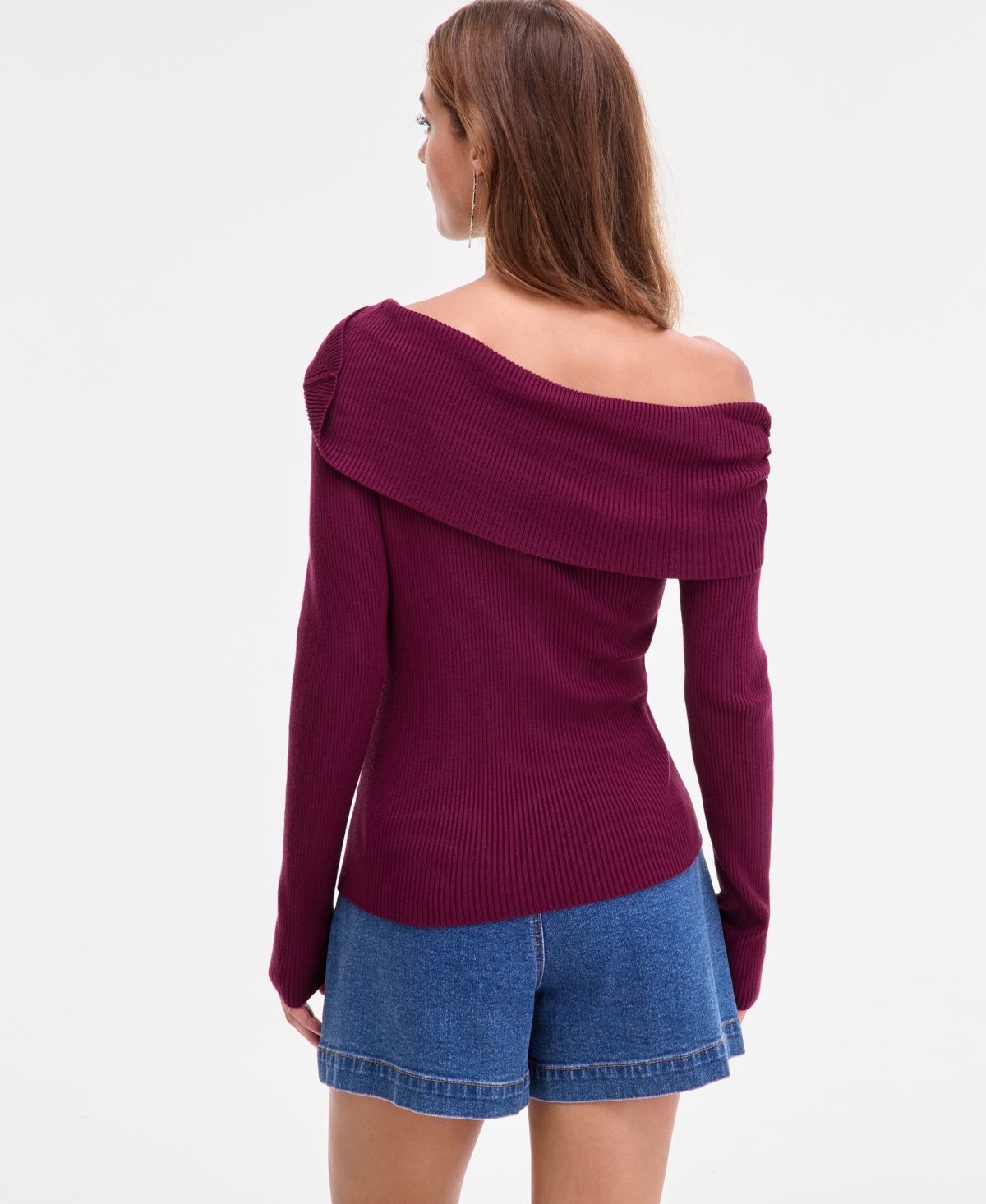 Bar Iii Women's Off-the-shoulder Ribbed Sweater, Macy's Exclusive In Burgundy