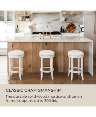 Eva Counter Stool, White Oak Finish w/ Natural Color Fabric, Set of 3