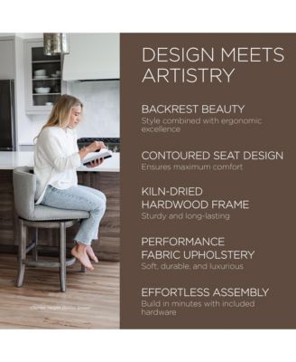 Hugo Bar Stool in Reclaimed Oak Finish with Ash Grey Fabric, Set of 2