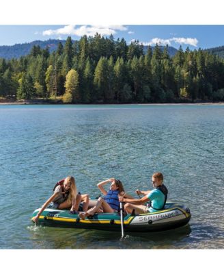 Seahawk 3 Person Inflatable Rafting Boat Set with Aluminum Oars and Pump