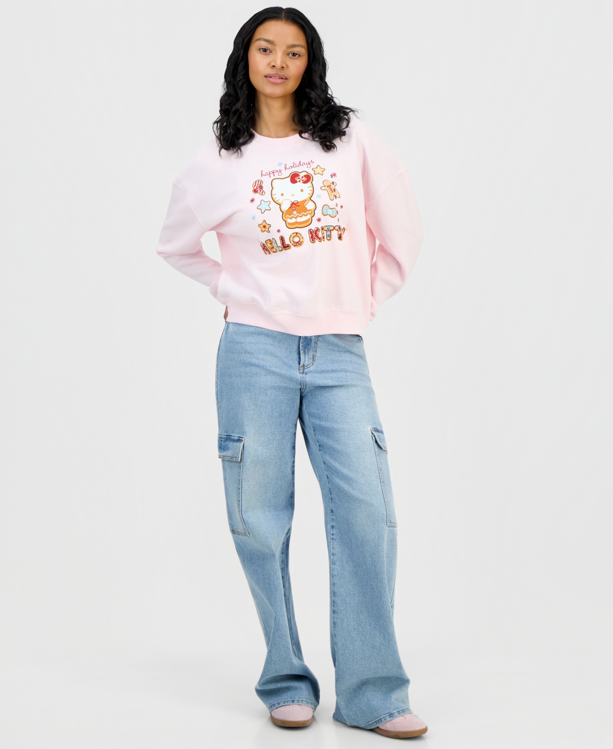 Grayson Threads, The Label Juniors' Hello Kitty Gingerbread Graphic Print Sweatshirt In Pink