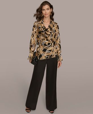 Women's Long Sleeve Burnout Cowl Neck Top, Regular & Petite