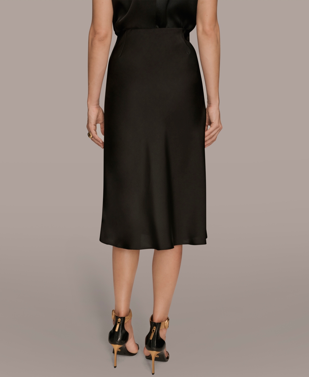 Donna Karan New York Satin Midi Skirt In Black