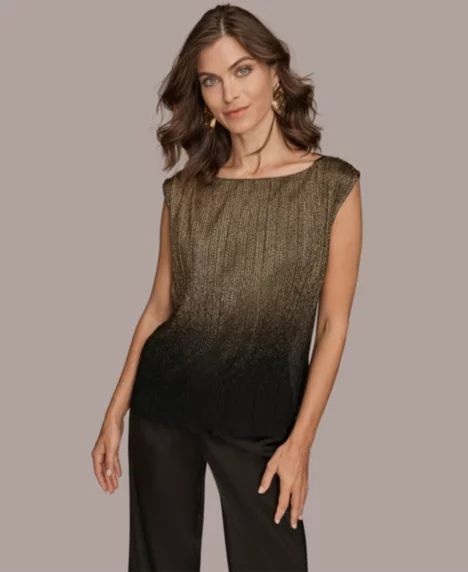 Petite Boat-Neck Ombr&eacute; Sleeveless Top - Black/gold