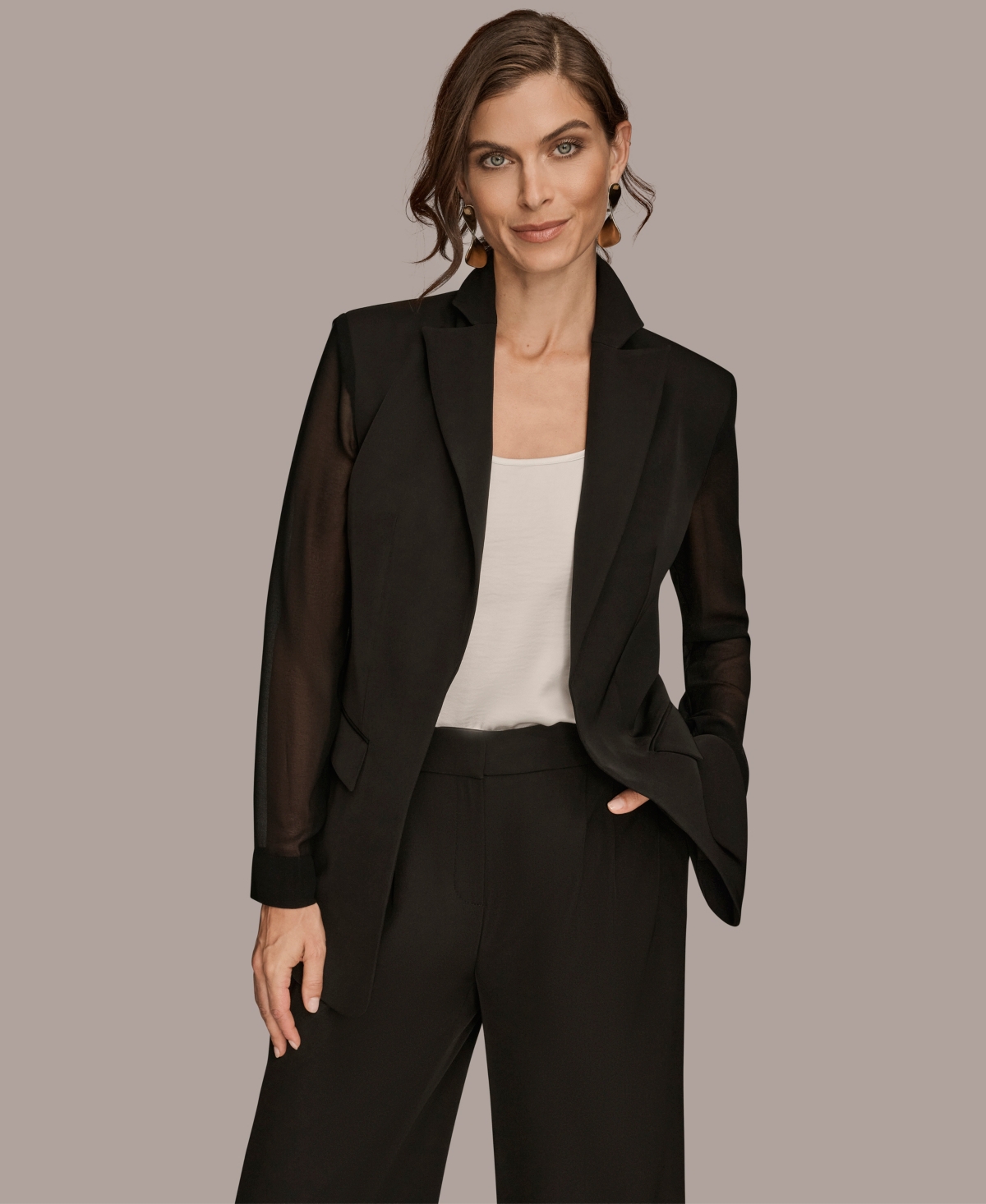 Donna Karan New York Sheer Sleeve Blazer In Black