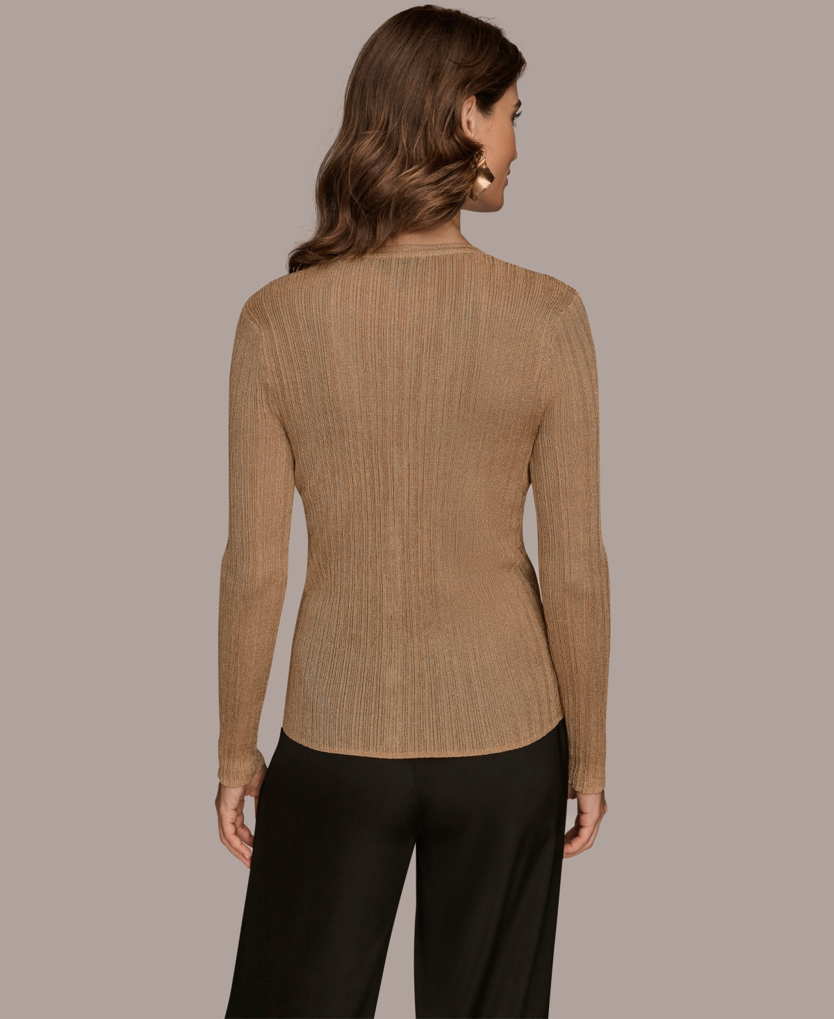 Donna Karan New York Metallic Cardigan In Gold