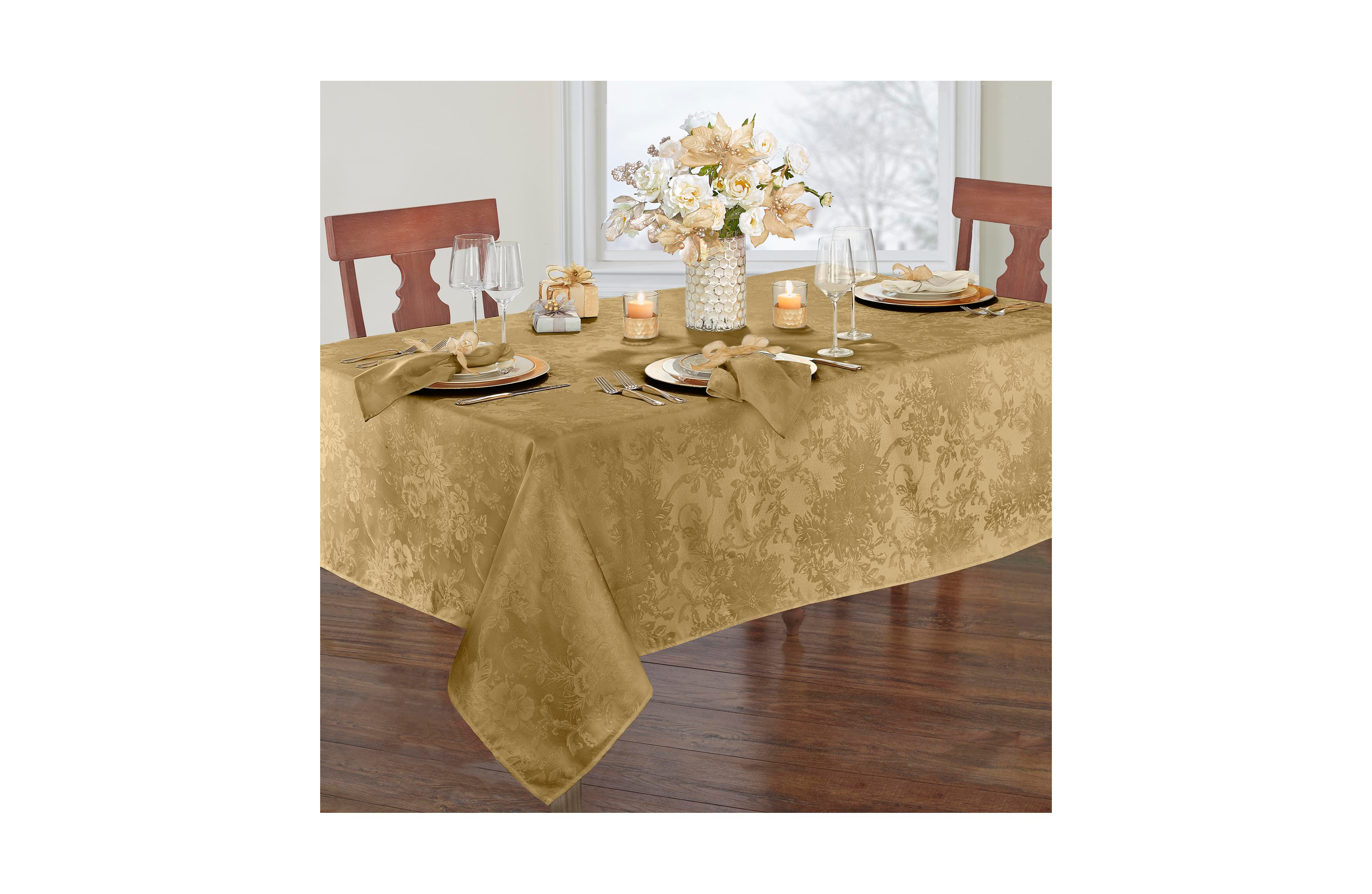 Elrene Poinsettia Elegance Jacquard Holiday Tablecloth - 60" x 102"