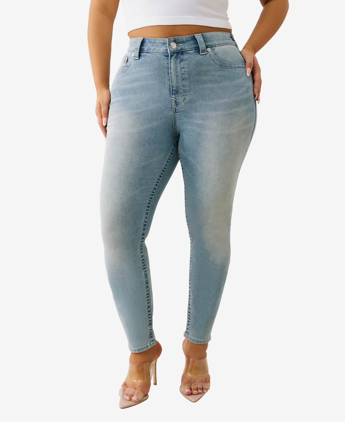 True Religion Plus Size Jennie Curvy Skinny Mid Rise Jeans In Blue