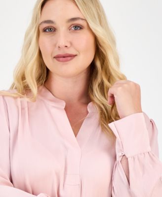 Plus Size Split-Neck Textured Top