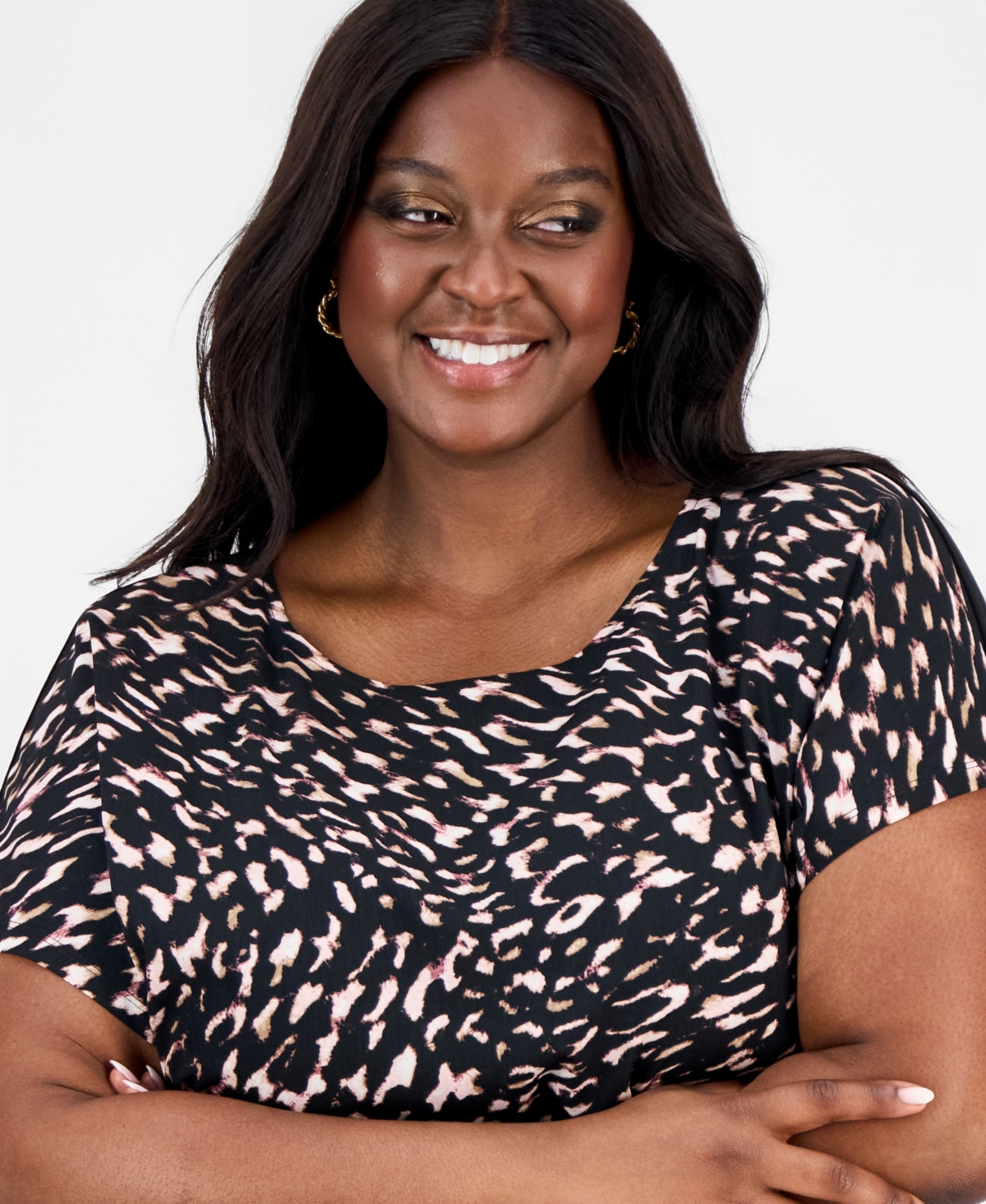 Anne Klein Plus Short-Sleeve Crewneck Top