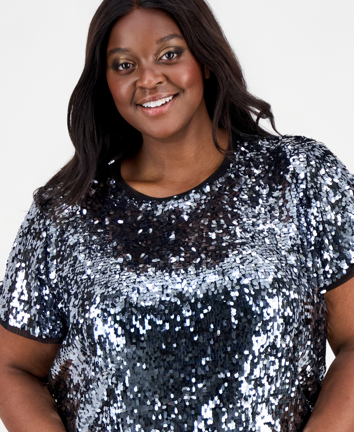 Anne Klein Plus Sequinned Chiffon-Trim Top