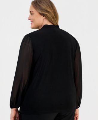 Plus Size Tie-Neck Blouson-Sleeve Top