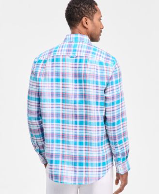 Men's Fox Plaid Long-Sleeve Button-Up Linen Shirt, Macy's Exclusive