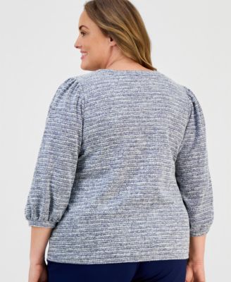 Plus Size Balloon-Sleeve Crewneck Top