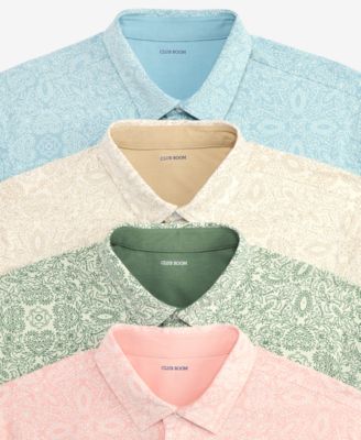 Men's Pima Cotton Medal Print Short-Sleeve Button-Up Knit Shirt, Macy's Exclusive