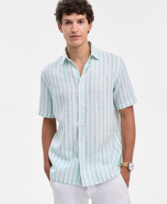 Club Room - Men's Bengal Stripe Short-Sleeve Button-Up Linen Shirt