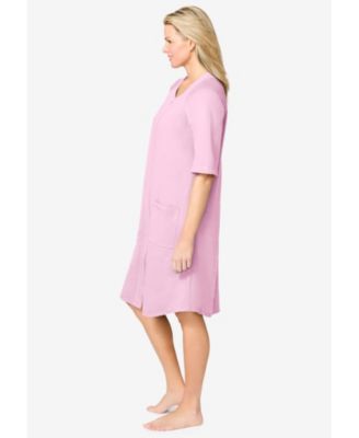 Plus Size Short Zip-Front Robe in French Terry