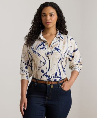 Plus Size Belted Printed Shirt