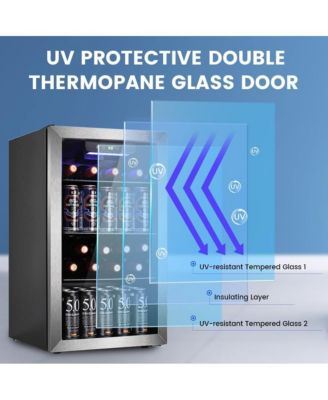 26 Bottle Wine Cooler Refrigerator, Small Freestanding Wine Fridge  ,  Champagne, Built-in Wine Cellar with Stainless Steel Glass Door