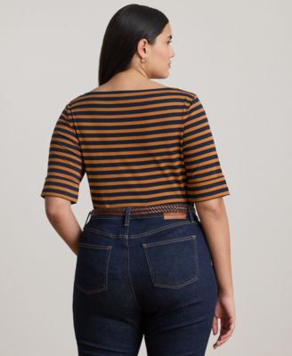 Plus Size Striped Boat Neck T-Shirt