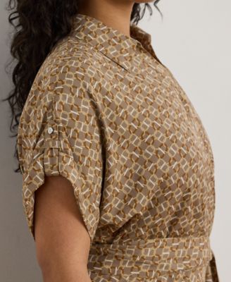 Plus Size Geo-Print Belted Crepe Dress