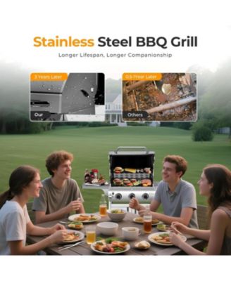 Food Grade Stainless Steel 3-Burner Propane Gas Grill, 24000BTU , Foldable Side Table, Barbecue Grill for Outdoor Cooking, Backyard, Patio