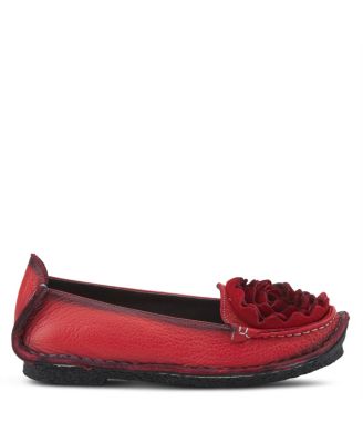 Dezi Hand-Painted Leather, Ombre Finish, Flower Accent, Cushioned Insole, Rubber Outsole – Round Toe Artisan Slip-On Flats