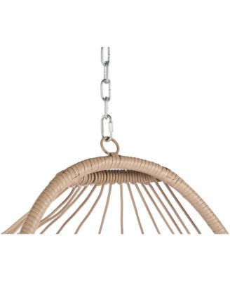 55 Inch Khaki Rattan Egg Swing Chair with Stand and Beige Cushion