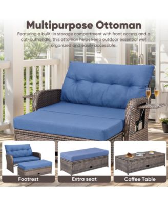 SleekArm 2-Person Wicker Outdoor Day Bed Set Patio Loveseat Sofa Set with Adjustable Backrest Cushions