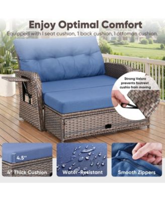 SleekArm 2-Person Wicker Outdoor Day Bed Set Patio Loveseat Sofa Set with Adjustable Backrest Cushions