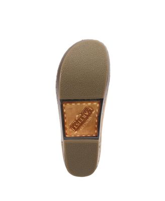 L Artiste Women s BURBANK Hand-Painted Leather Clogs with Floral Embossing and Elastic Insets