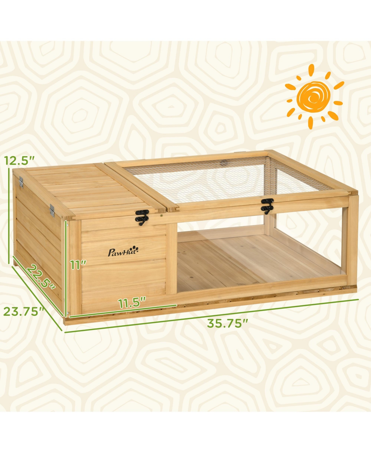 PawHut Wooden Tortoise House Turtle Habitat Enclosure Outdoor Reptile Cage