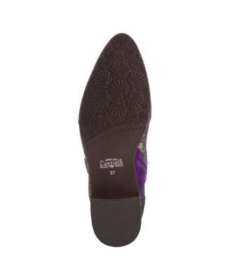 L’Artiste Women’s LADYLUCK Western Suede Booties with Floral Overlay and Block Heel