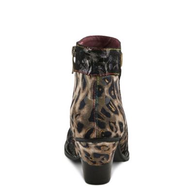 Women's Dessalynn Floral and Animal Print Suede Ankle Boots with Velvet Lining, Decorative Button, Side Zipper – Artistic Comfort Booties