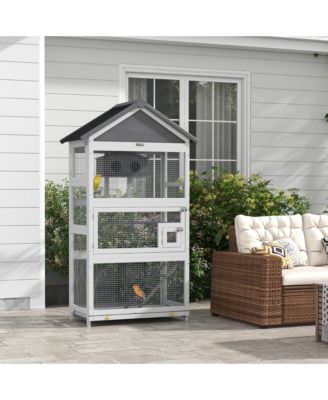 Wooden Bird Aviary with Slide-Out Tray, Birdhouse, Ladder, Perches