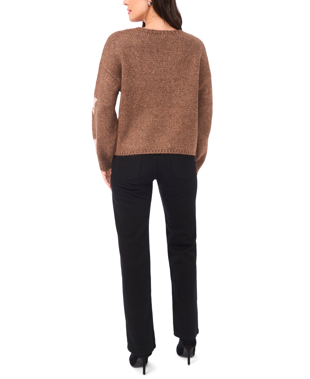 Sam & Jess Women's Crewneck Star Pattern Sweater In Brown