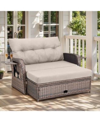 SleekArm 2-Person Wicker Outdoor Day Bed Set Patio Loveseat Sofa Set with Adjustable Backrest Cushions
