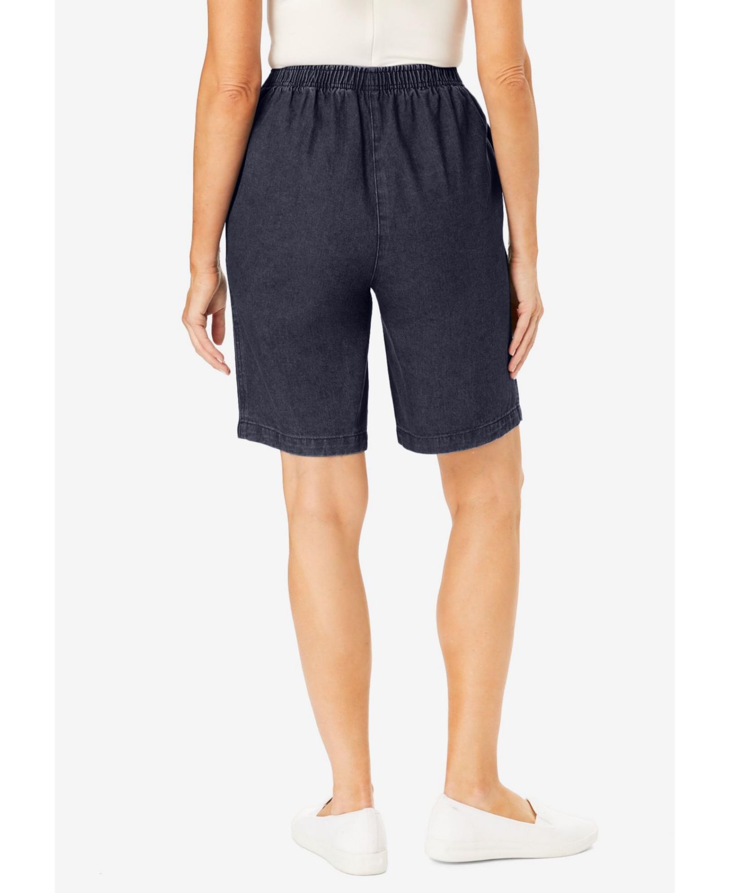 Женские шорты Woman Within Within 7-Day Elastic-Waist Pull-On Cotton Denim Shorts, цвет: Индиго — фото 2