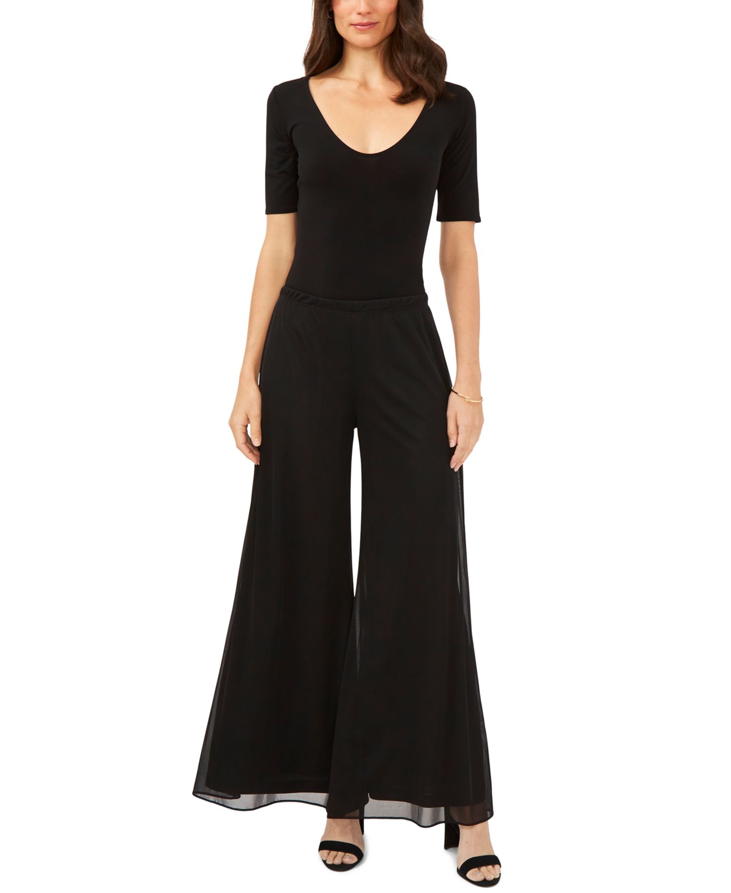 Mesh Wide-Leg Dress Pants