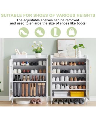 Shoe Cabinet with Glass Doors, 5-Tier Entryway Shoe Organizer Storage Rack with Large Capacity and Adjustable Shelves for Hallway, Living Room, White