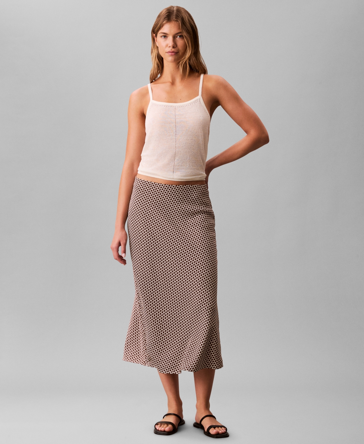 Calvin Klein Women's Printed Midi Slip Skirt In Brown