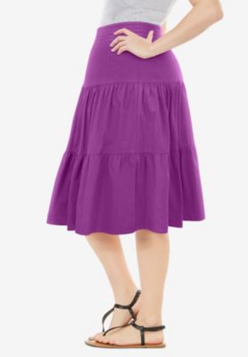 Women's Plus Size Elastic-Waist Knit Tiered Skirt