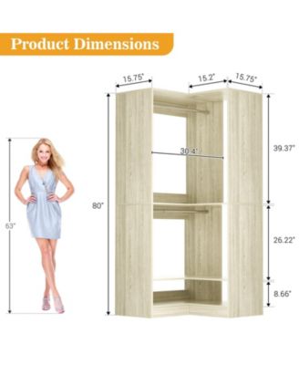 Corner Closet System with Upper & Lower Hanging Areas, Corner Wardrobe Organizer with Shoe Shelf