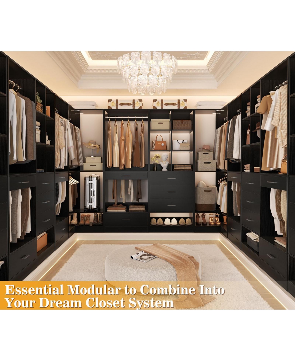 Corner Closet System with Upper & Lower Hanging Areas, Wardrobe Organizer Shoe Shelf