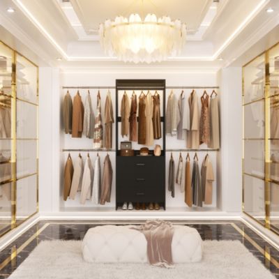 3 Wood Drawers and 4 Retractable Hanging Rods Adjustable Closet System